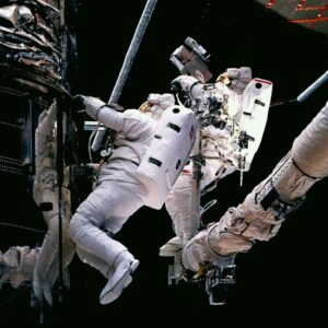 NASA astronauts conduct maintenance on Hubble Space Telescope