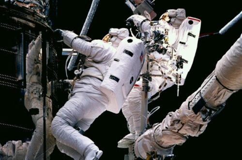 NASA astronauts conduct maintenance on Hubble Space Telescope