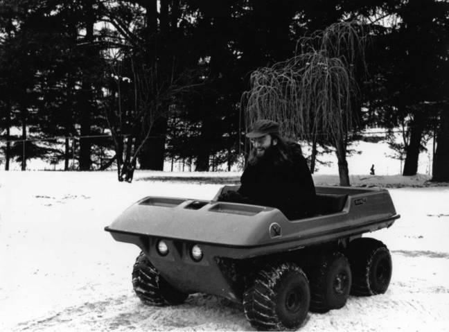 john Lennon riding around on tractor at Braeburn property