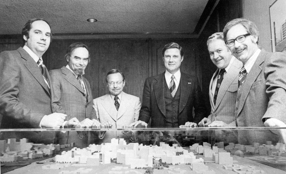 Bruce McLaughlin shows of his model for Mississauga's city centre